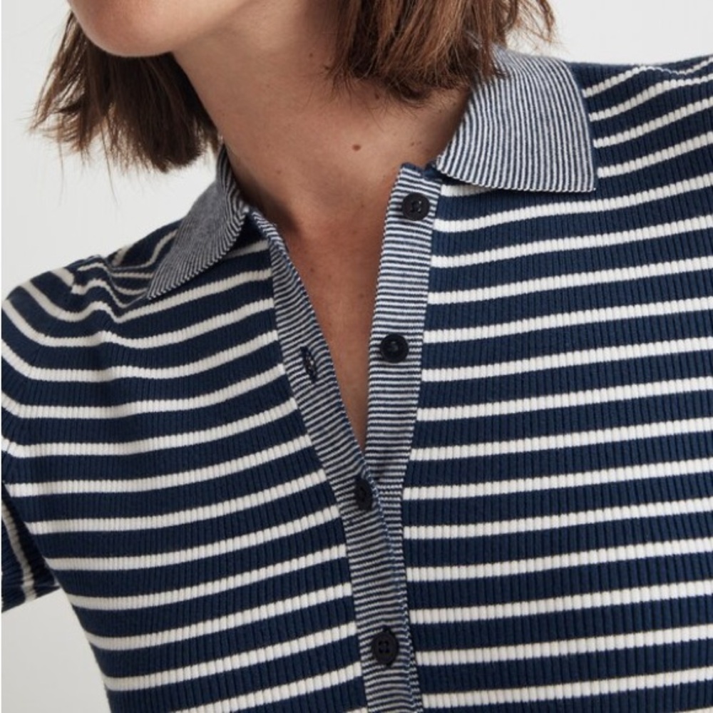 MADEWELL The Signature Knit Polo Sweater Top in Stripe Medium - Picture 4 of 12